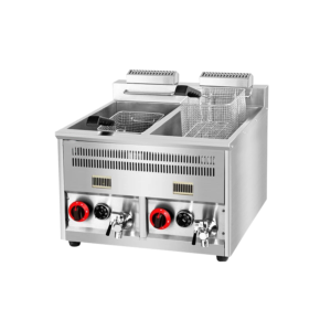 16L+16L Commercial Countertop Gas Double Tank Tube Fryer with Oil Drain Valves, Stainless Steel Deep Fryer with Thermostatic Control