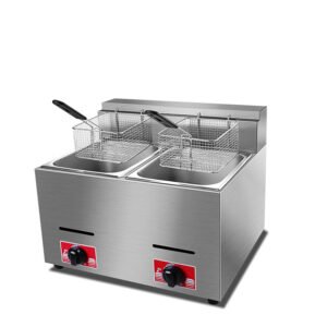 8+8L Commercial Gas Double Tank Deep Fryer, Stainless Steel Countertop Fryer with Two Baskets