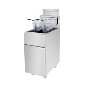 35L Commercial Floor Standing Gas Tube Fryer with Thermostatic Control and Oil Drain Valve, Stainless Steel Deep Fryer with Cabinet Base
