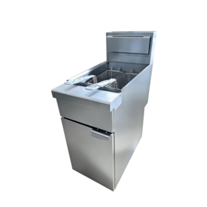 30L Commercial Floor Standing Gas Tube Fryer with Thermostatic Control and Oil Drain Valve, Stainless Steel Deep Fryer with Cabinet Base