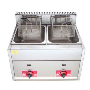8L+8L Standard Commercial Gas Double Tank Deep Fryer, Stainless Steel Countertop Fryer with Two Baskets