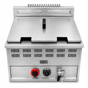 30L Commercial Countertop Gas Tube Fryer with Large Single Tank and Two Baskets, Stainless Steel Deep Fryer with Oil Drain Valve