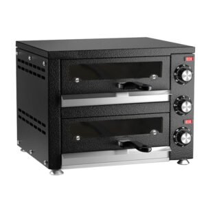 14-Inch Double-Deck Countertop Electric Pizza Oven with Glass Doors-Black
