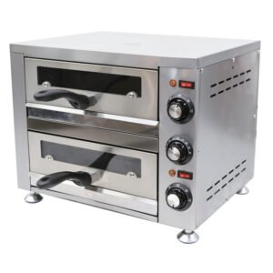14-Inch Double-Deck Countertop Electric Pizza Oven with Glass Doors