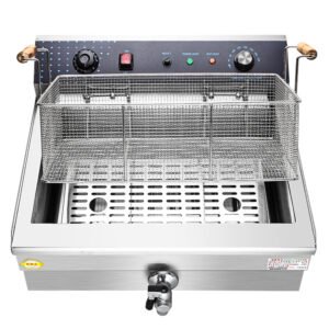 29L Commercial Electric Large Capacity Deep Fryer with Timer, Power Switch and Oil Drain Valve, Stainless Steel Countertop Single Tank Fryer