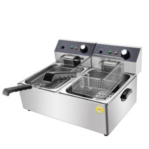 10+10L Commercial Electric Double Tank Deep Fryer, Stainless Steel Countertop Fryer with Two Baskets