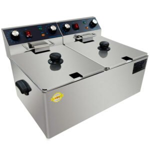 10+10L Commercial Electric Double Tank Deep Fryer with Timer and Power Switch, Stainless Steel Countertop Fryer with Two Baskets