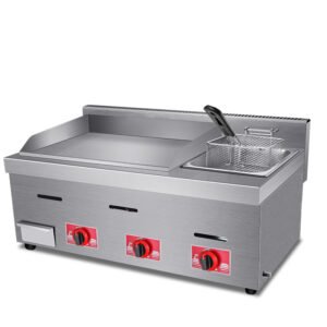 Commercial Countertop Gas Griddle and Deep Fryer Combo, Stainless Steel Flat Top Griddle with Single Tank Gas Fryer
